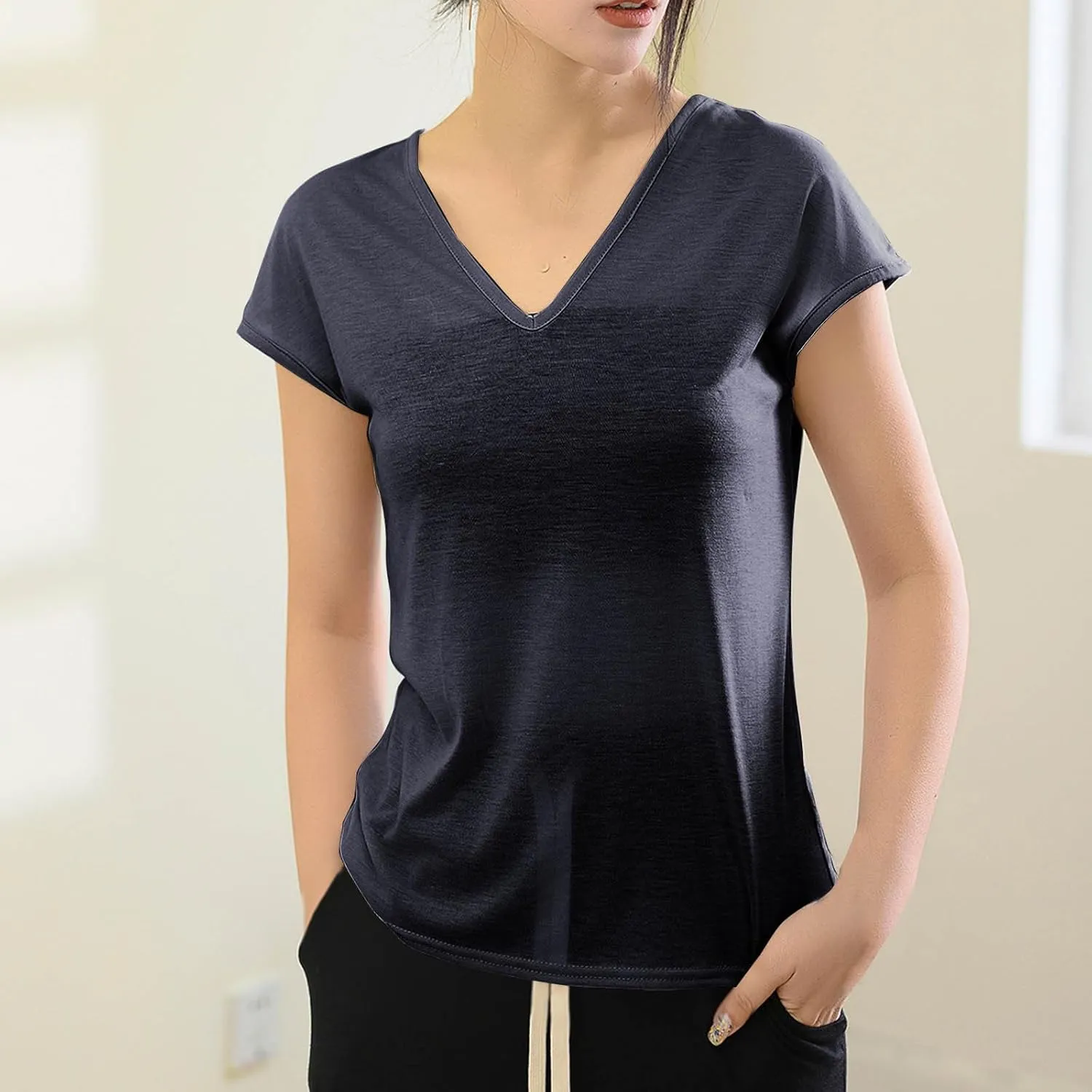 2025 Womens Summer Top Cotton Cap Sleeve Tank Tops V Neck T Shirts Solid Color Tunic Blouse Plus Size Tank Tops