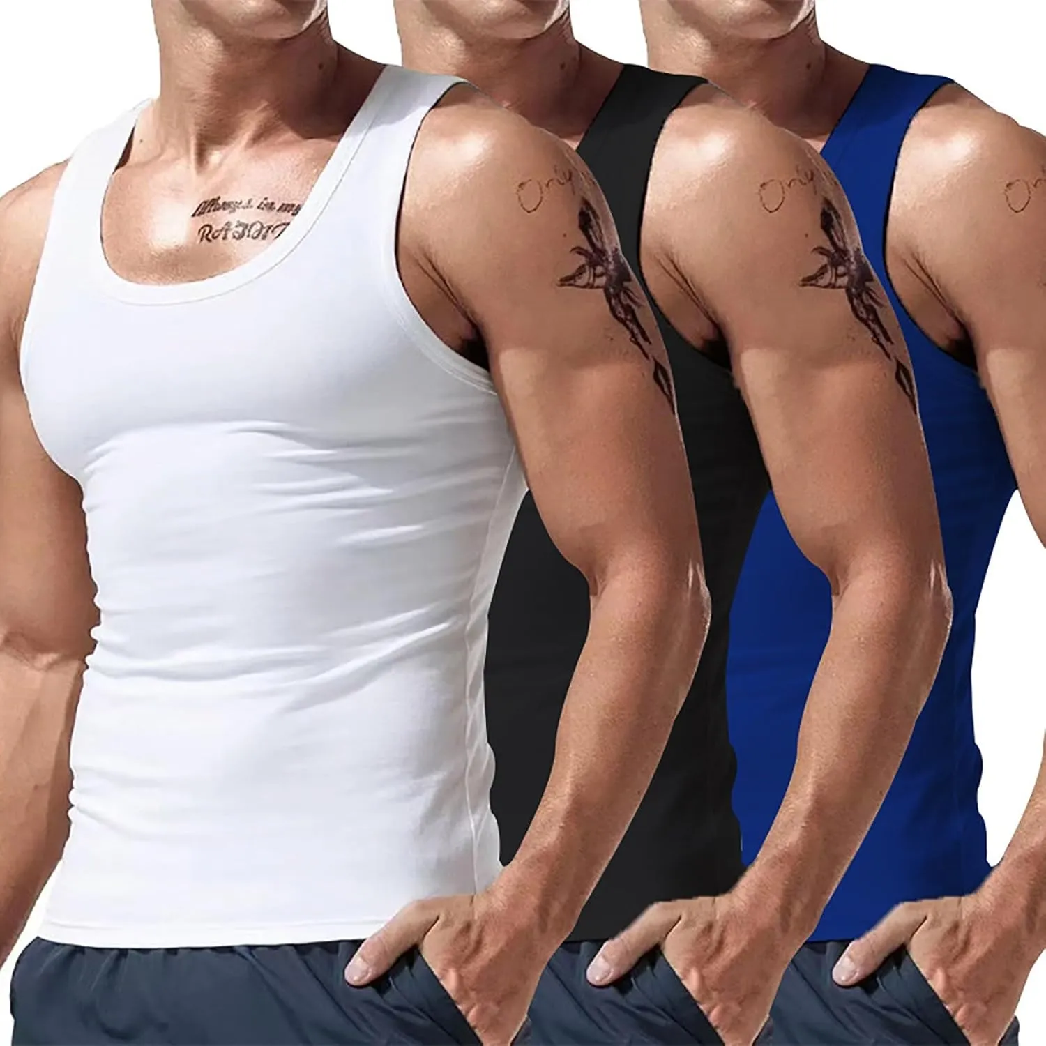 3 Pack Men's Muscle Tank Tops Cotton Stretch Workout Sleeveless Shirts Casual Undershirts Fitness Bodybuilding Muscle Tees