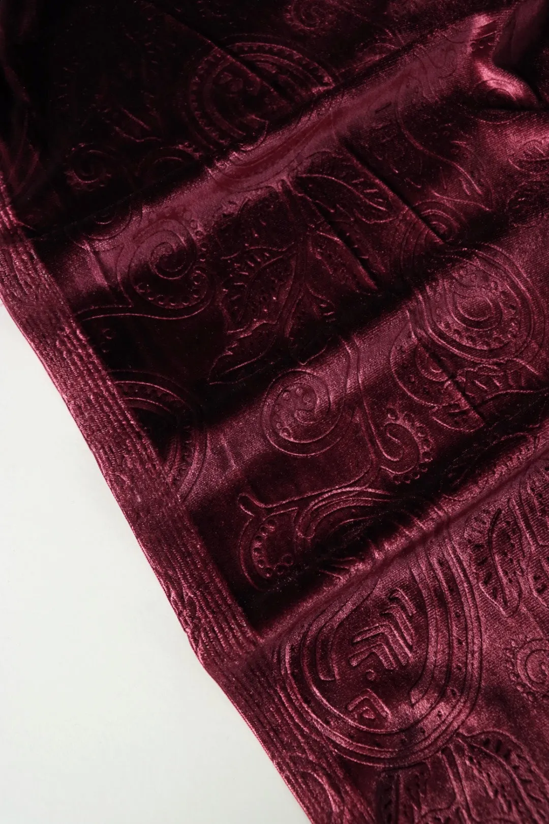 4YD PRECUT; Elderberry Paisley Embossed Stretch Velvet