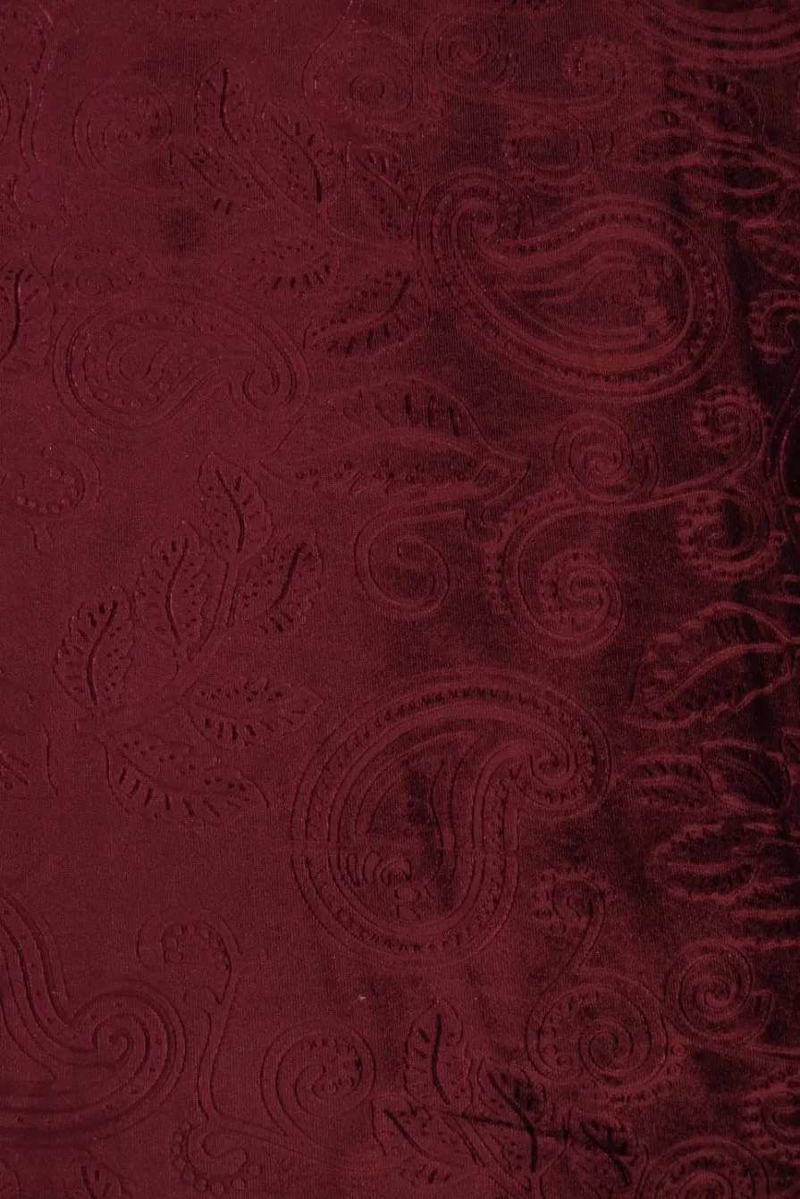 4YD PRECUT; Elderberry Paisley Embossed Stretch Velvet