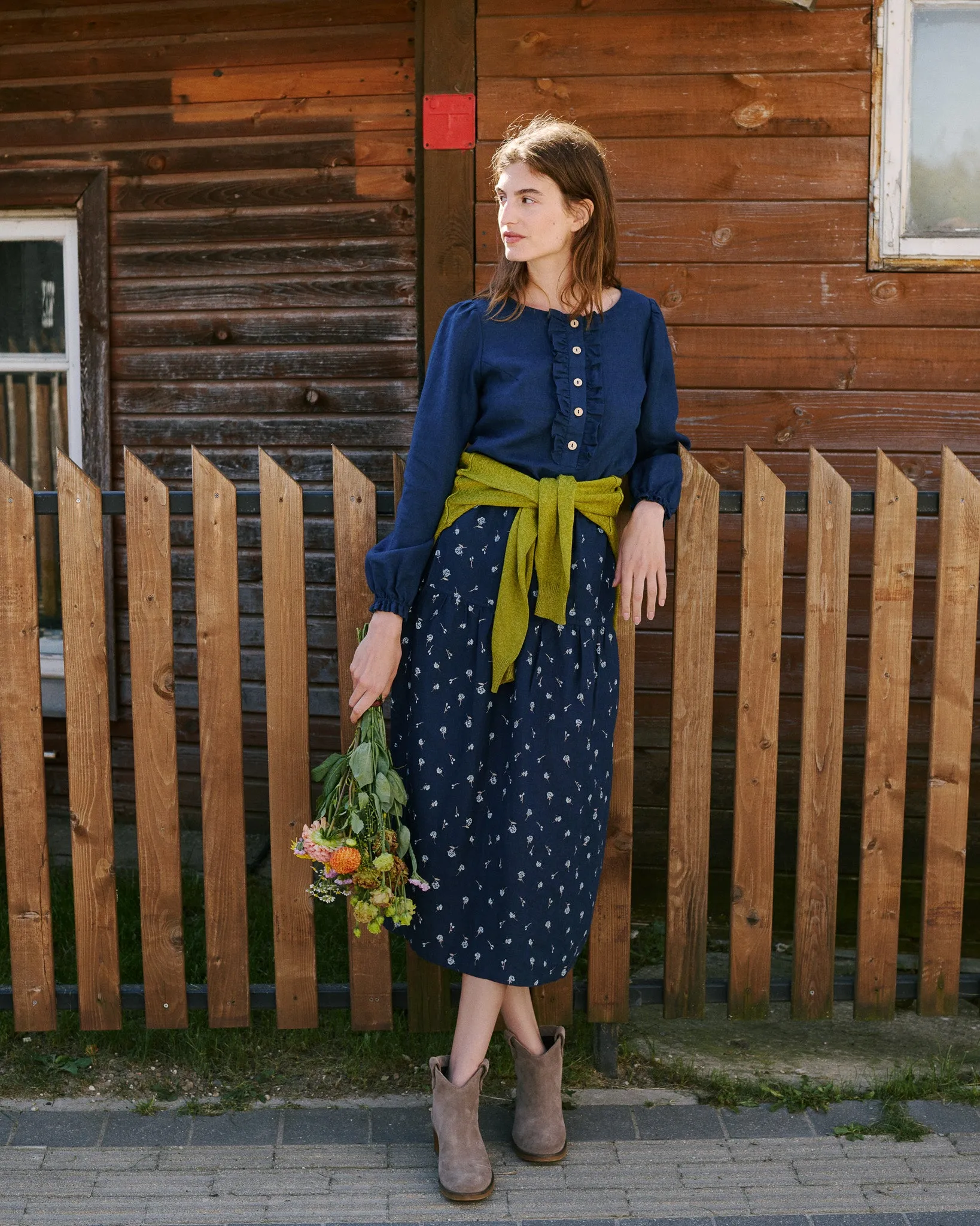 ANJALI two-tier linen skirt