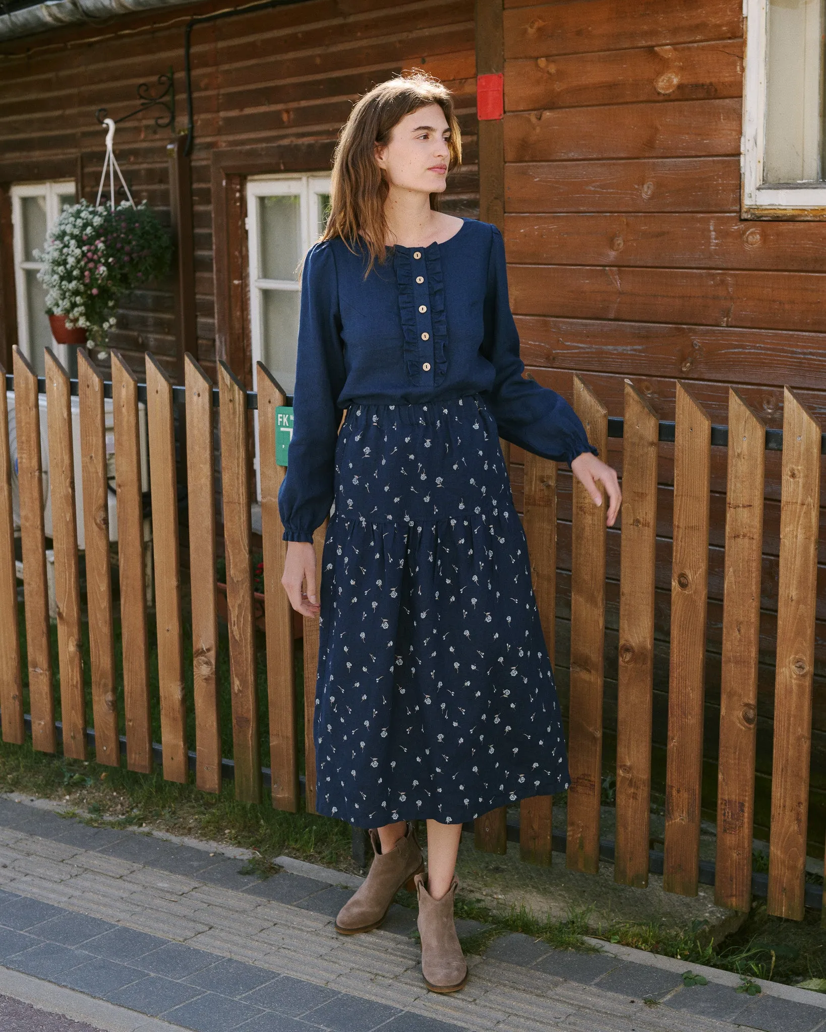 ANJALI two-tier linen skirt