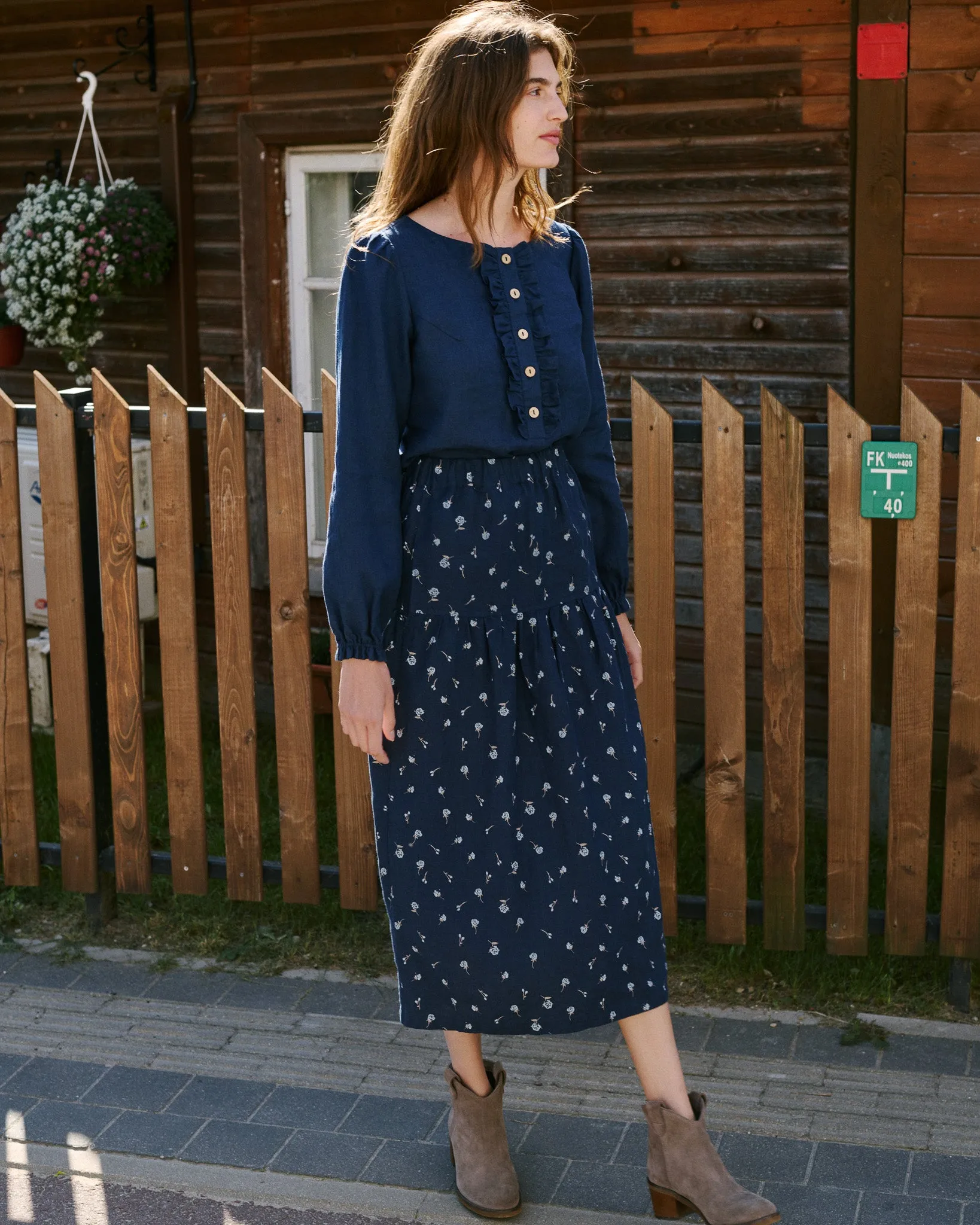 ANJALI two-tier linen skirt