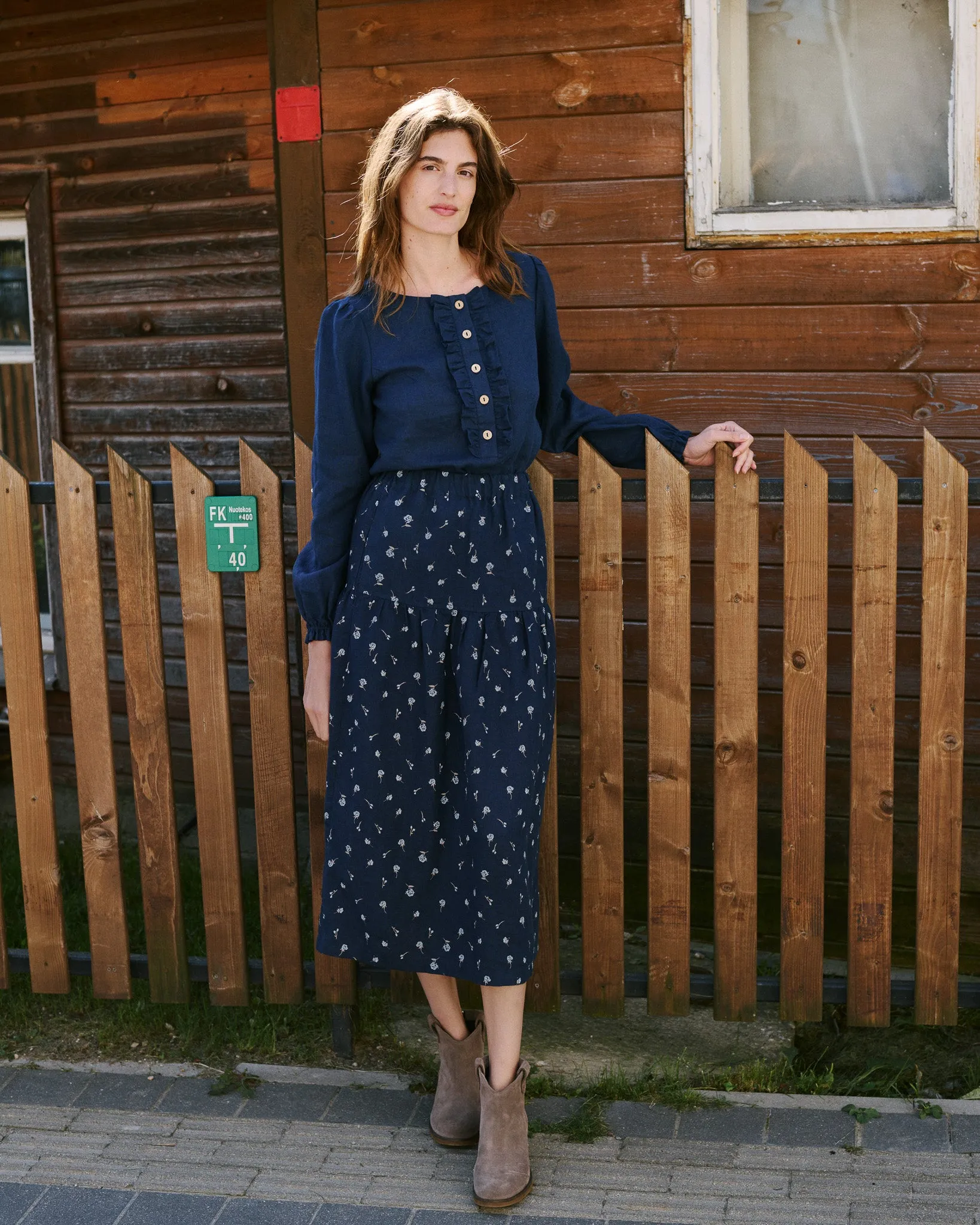 ANJALI two-tier linen skirt