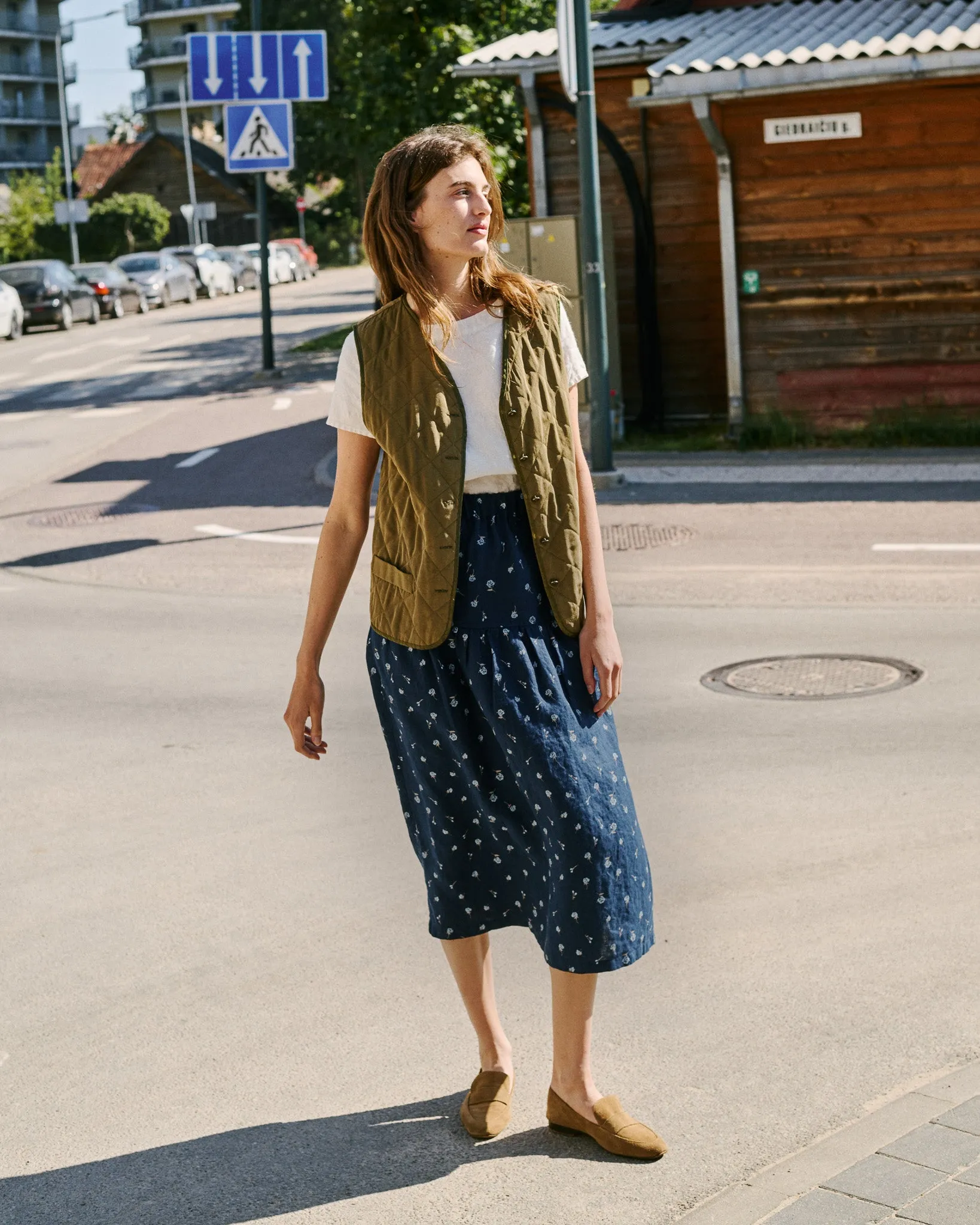 ANJALI two-tier linen skirt