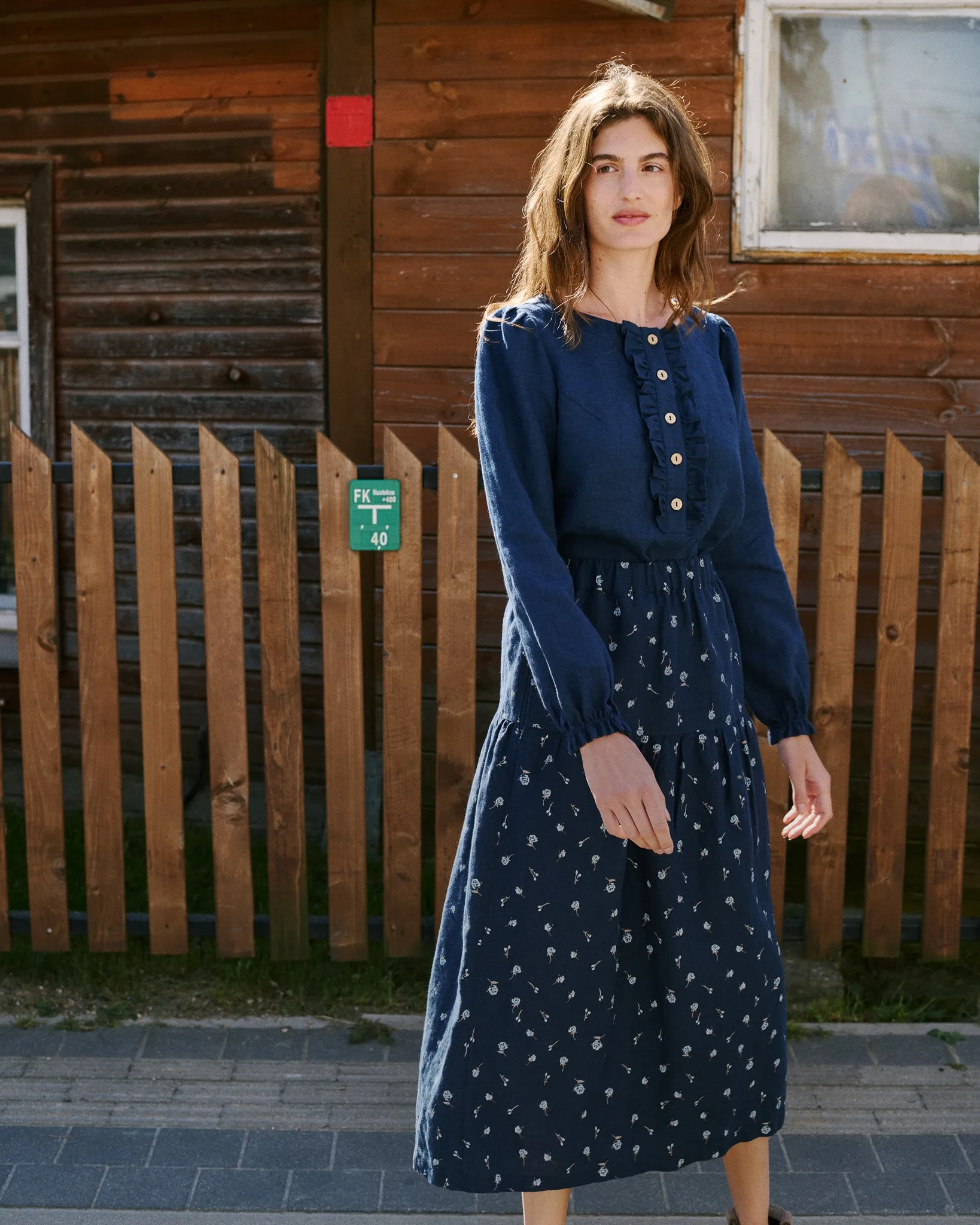 ANJALI two-tier linen skirt