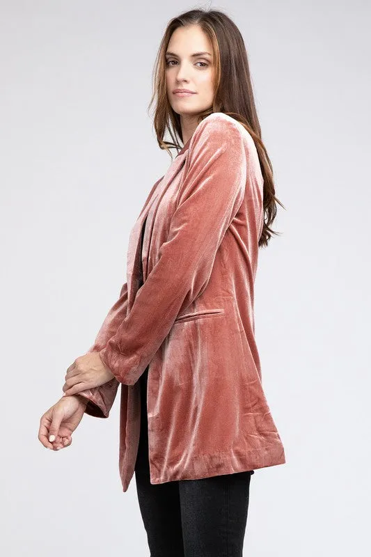 BiBi Shiny Velvet Peak Lapel Double Button Blazer