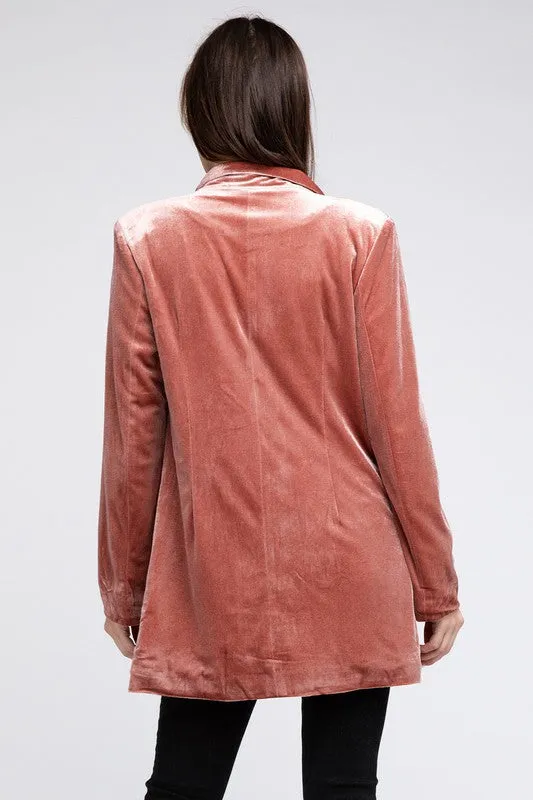 BiBi Shiny Velvet Peak Lapel Double Button Blazer