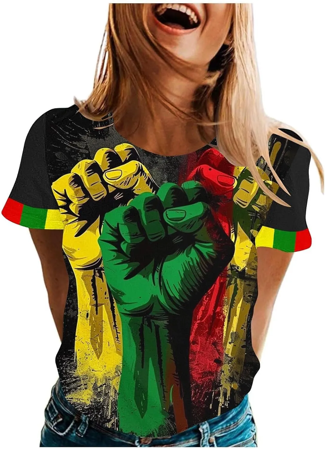 Black History Month Shirts for Women Summer Casual Short Sleeve Tunic Tops Plus Size Crew Neck Patriotic Blouses
