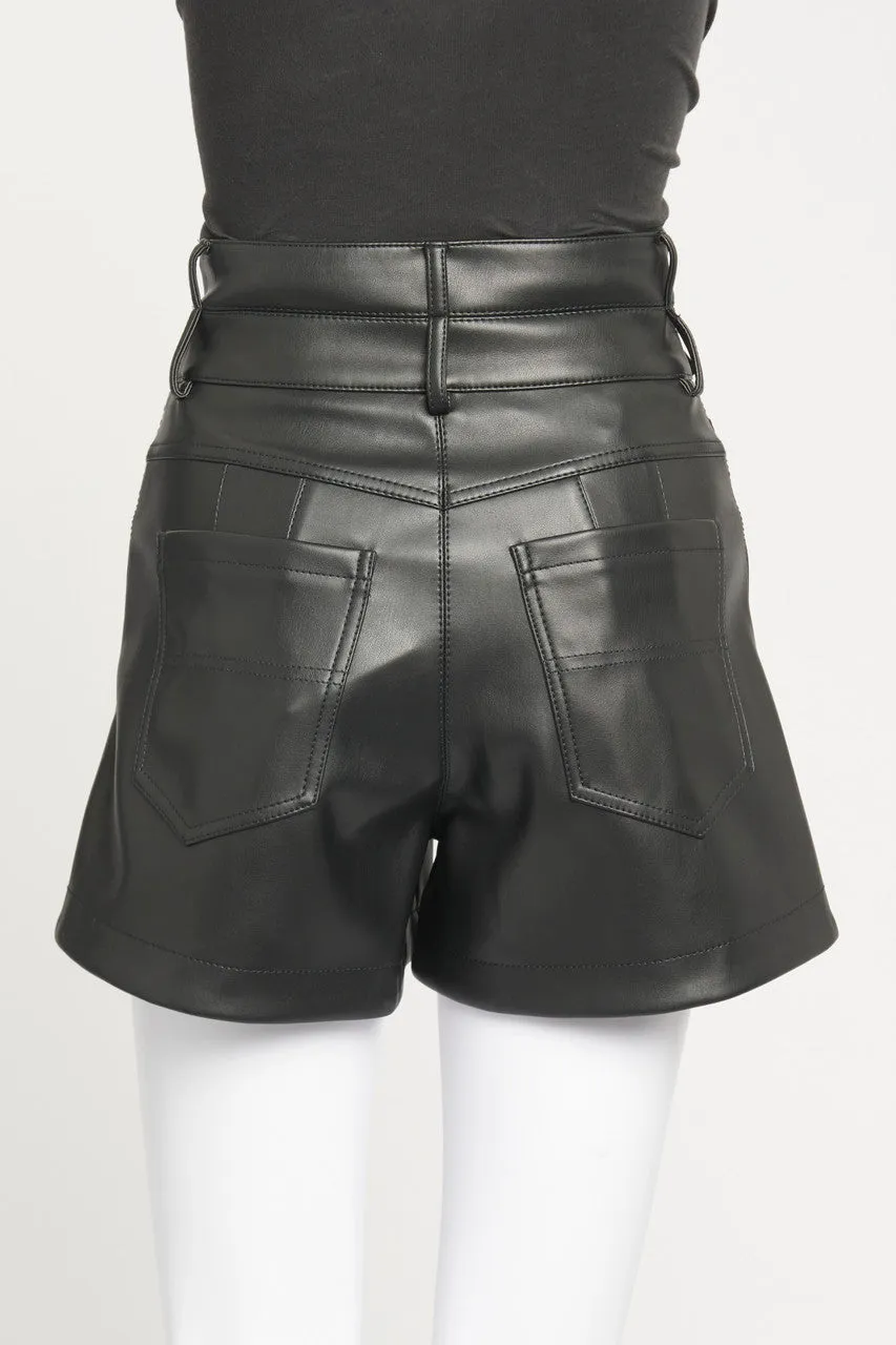Black Leather Look High Waisted Preowned Short