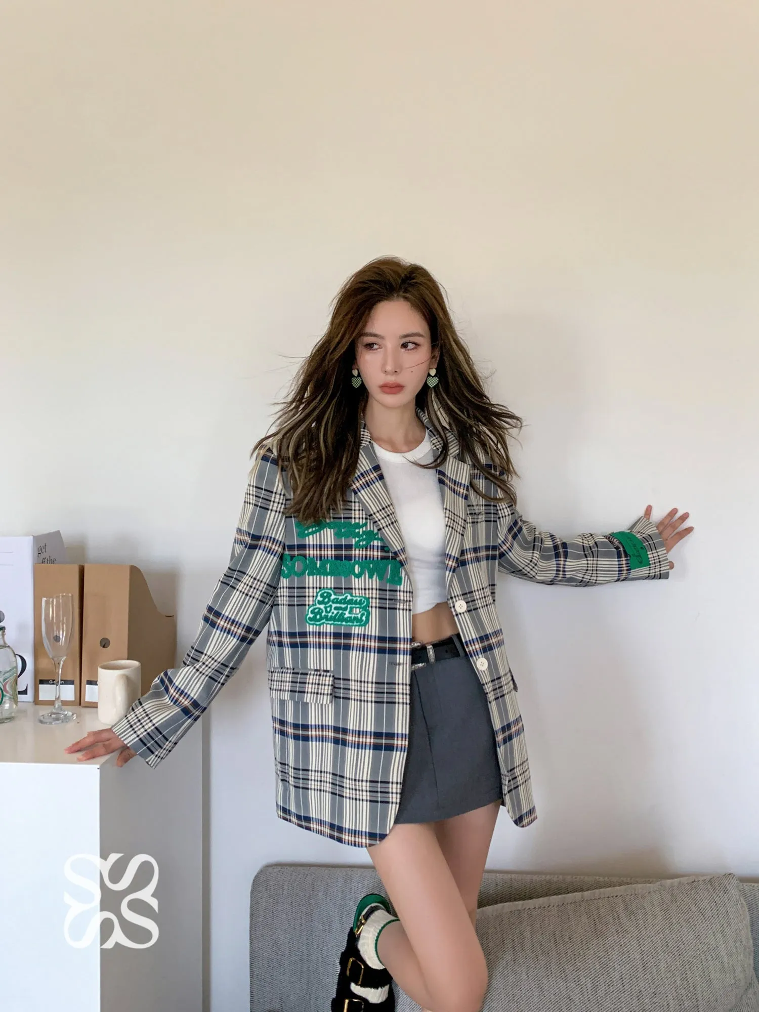 Blue And Grey Retro Checkered Jacket