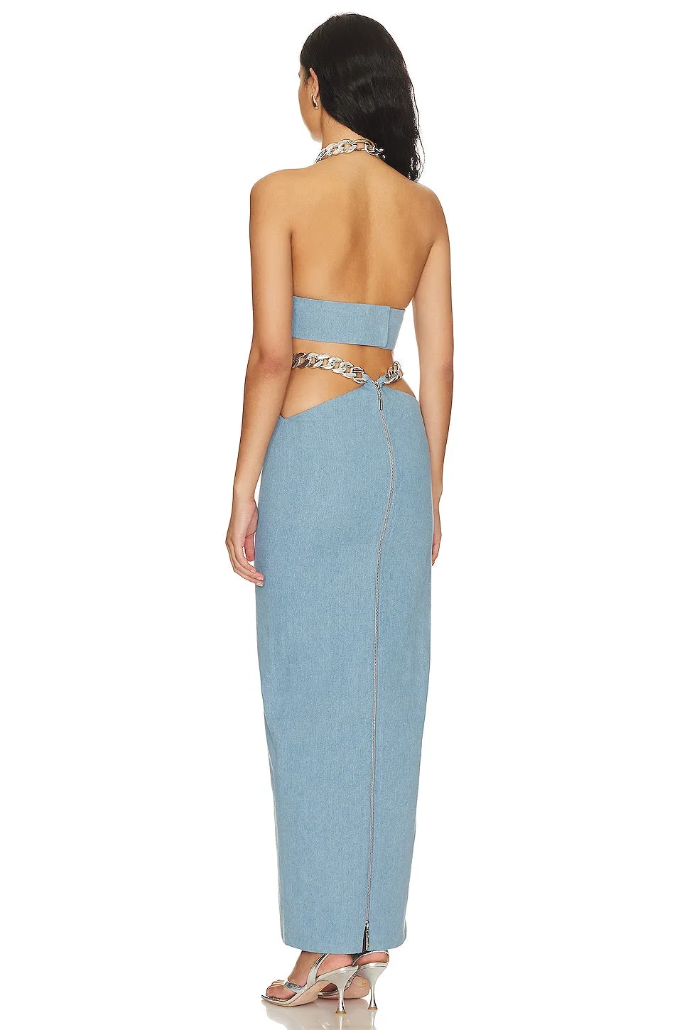 Bronx and Banco Naomi Halterneck Maxi Dress in Blue Denim
