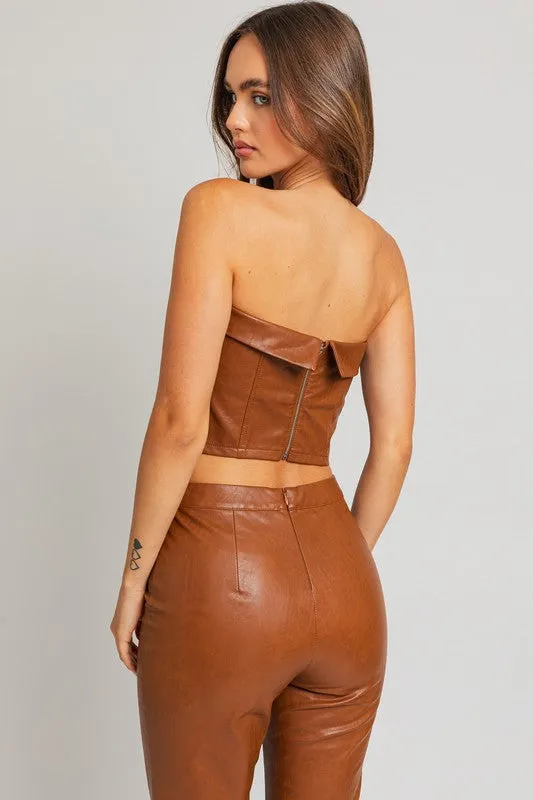 Classic Faux Leather Corset Tube Fashion Top