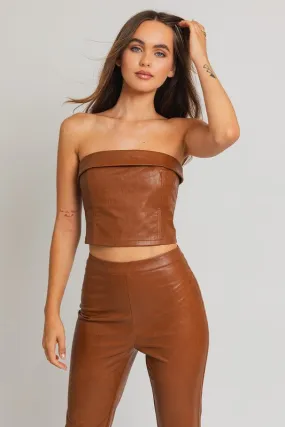 Classic Faux Leather Corset Tube Fashion Top