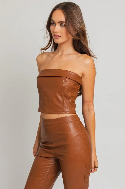 Classic Faux Leather Corset Tube Fashion Top