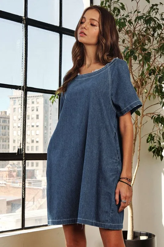 Dark Denim Vintage Edge Washed Denim Dress