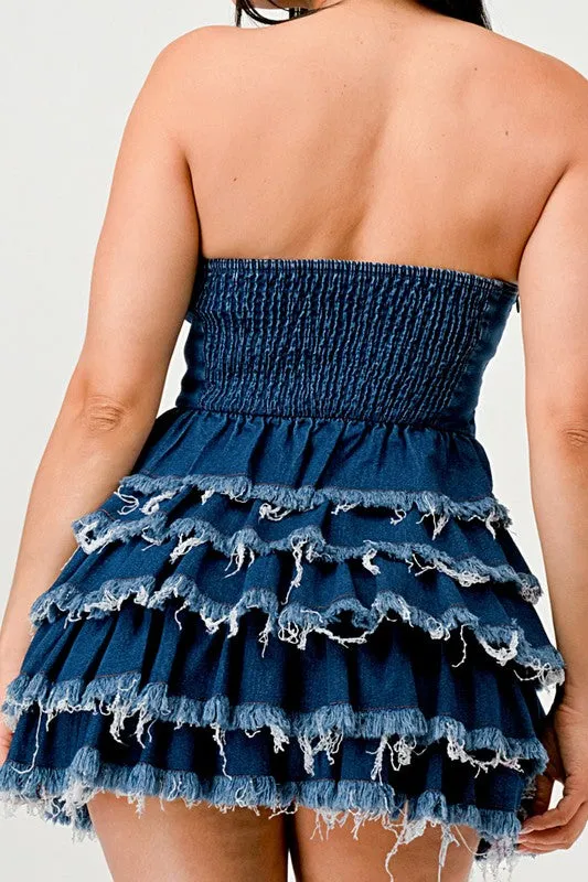 DENIM DELIGHT TIERED RUFFLE DRESS