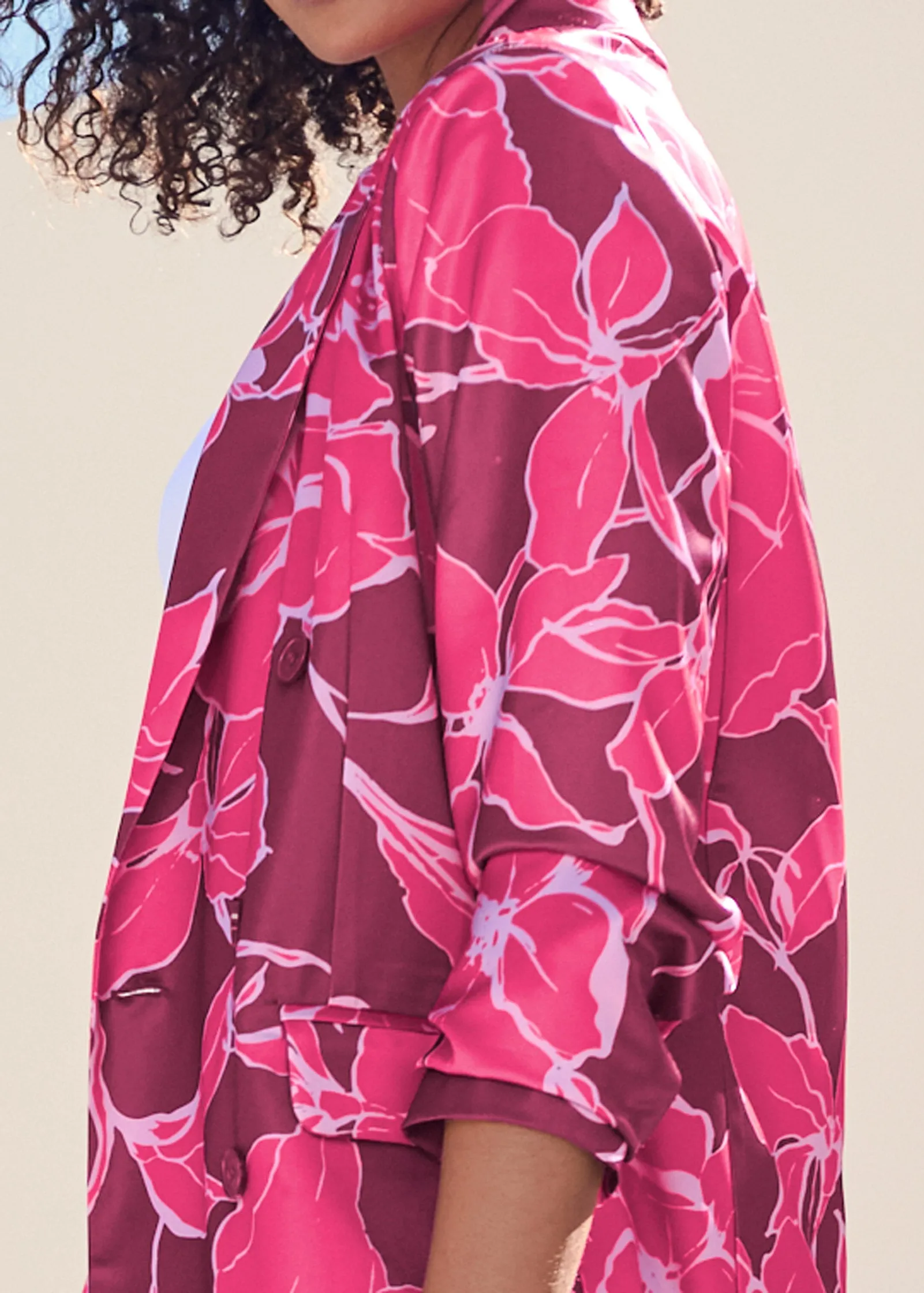 Double Breasted Blazer - Pink Multi