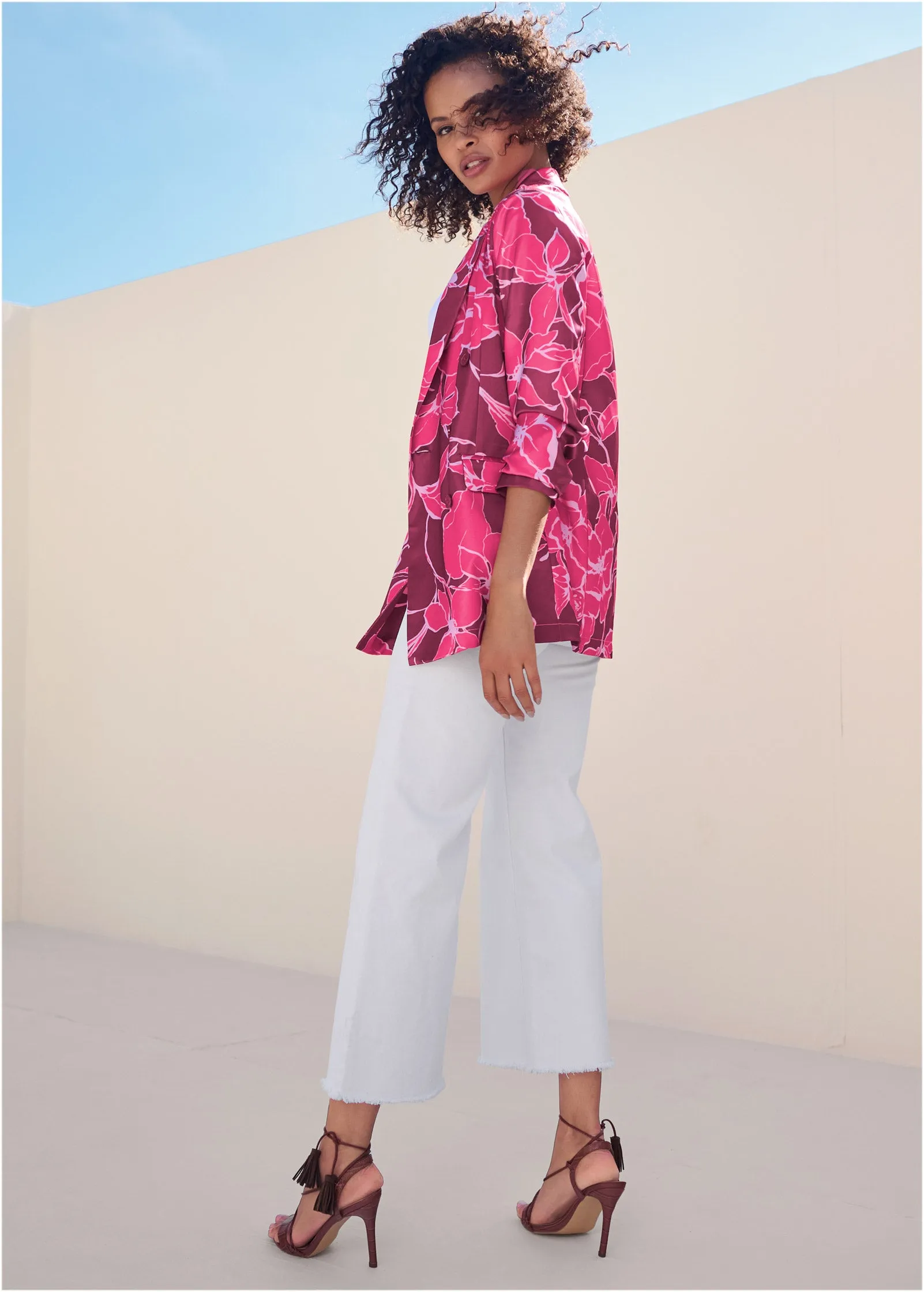 Double Breasted Blazer - Pink Multi