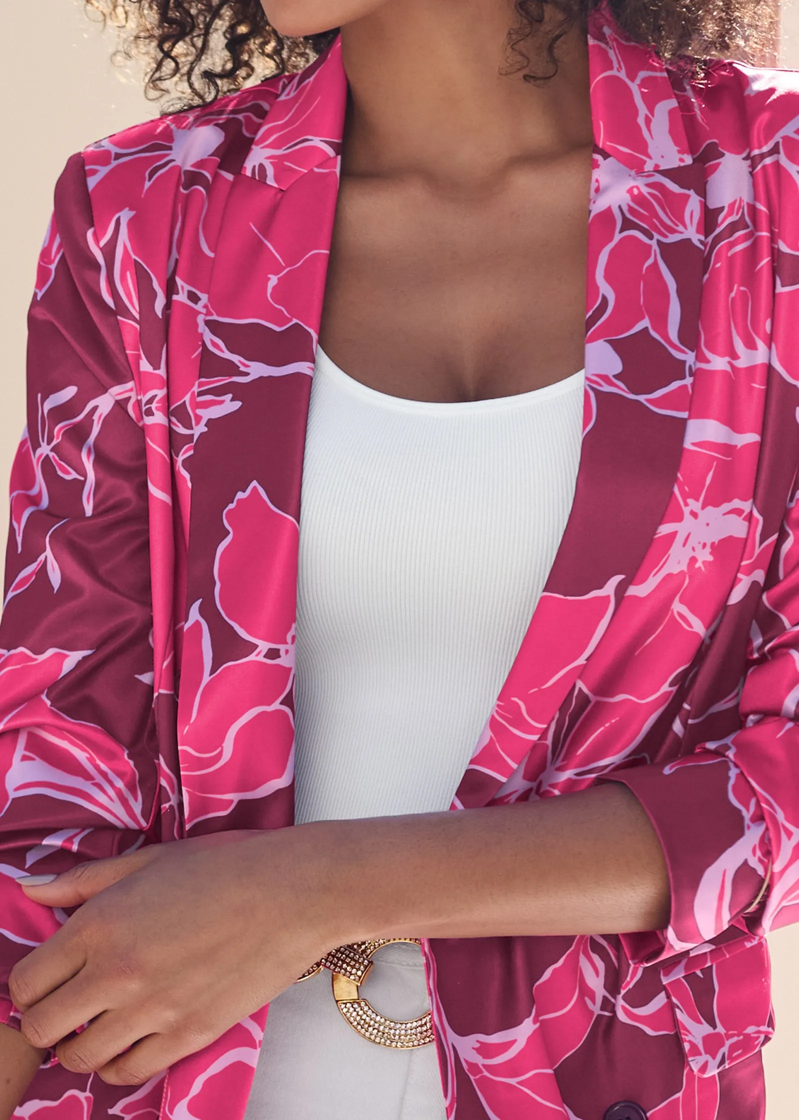 Double Breasted Blazer - Pink Multi