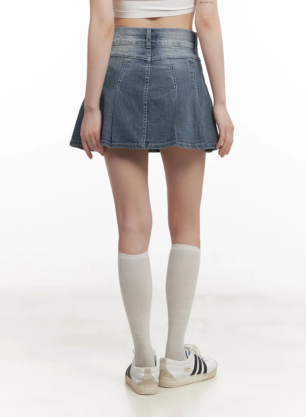 Double Button Denim Pleated Mini Skirt CM519