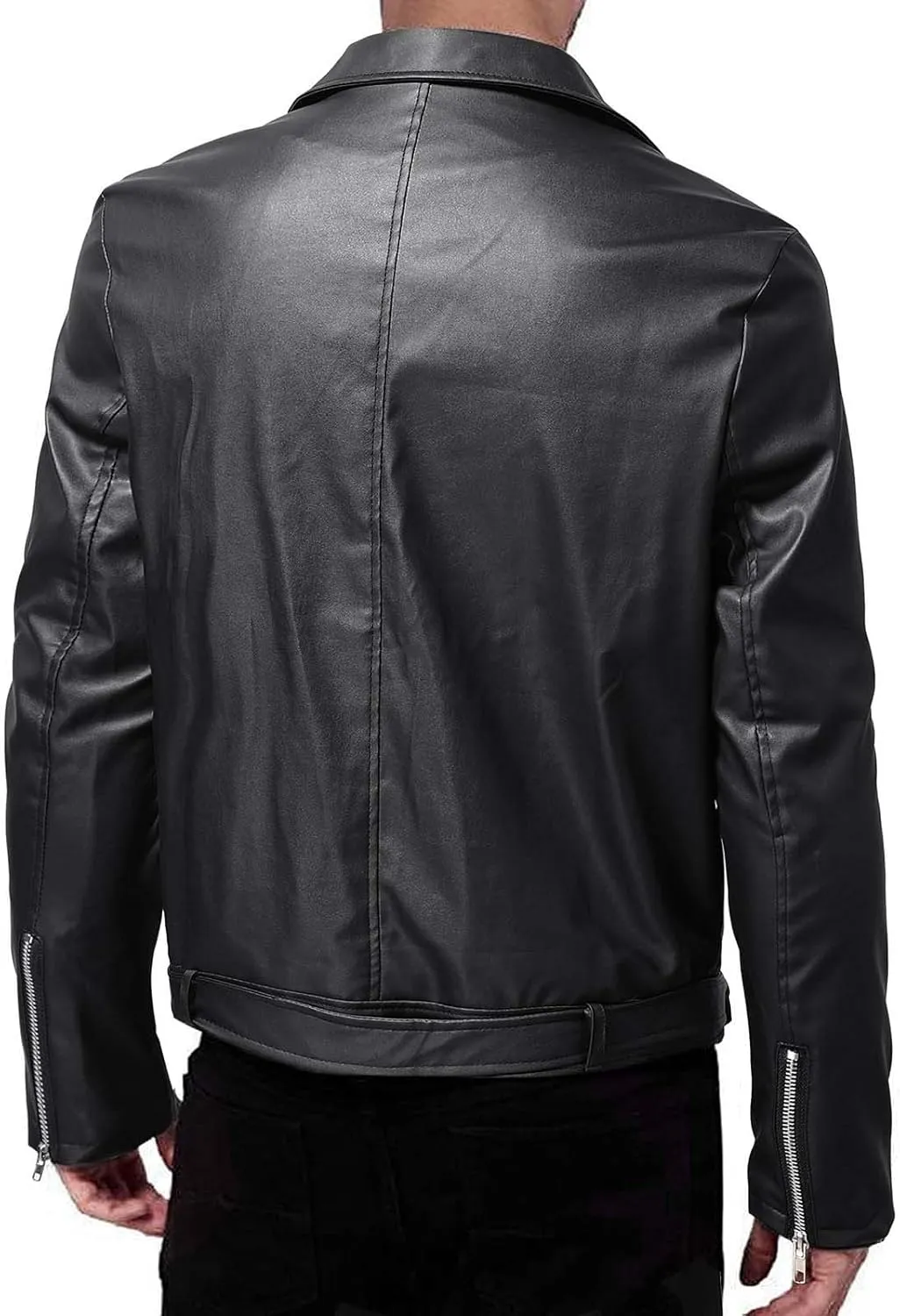 Faux Leather Jacket for Men Black Motorcycle Bomber Jackets Lightweight Lapel Asymmetric Zip-Up Slim Fit Biker Coats