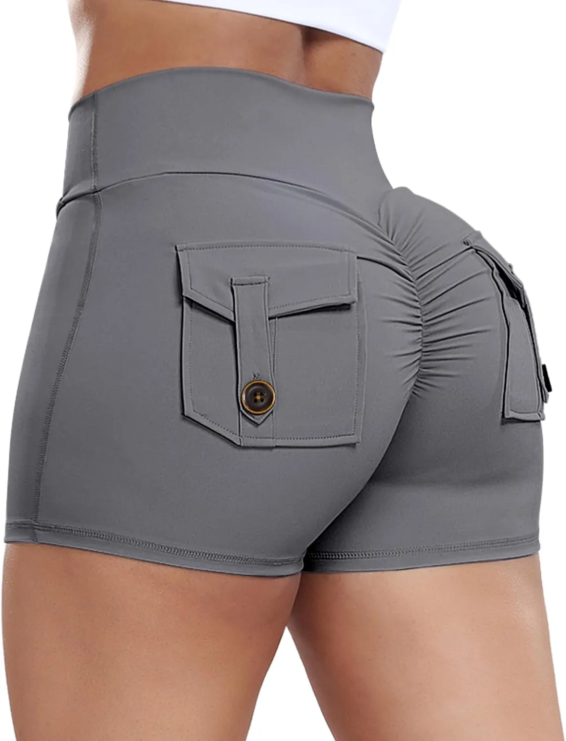 FITTOO Scrunch Butt Lifting Shorts for Women with Pocket Cross High Waist Crossover Yoga Workout Booty Shorts