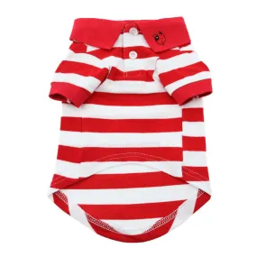 Flame Scarlet Red & White Striped Polo Shirt
