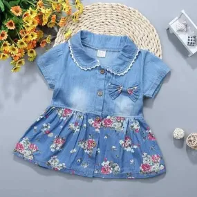 Floral Printed Girls Denim Dresses