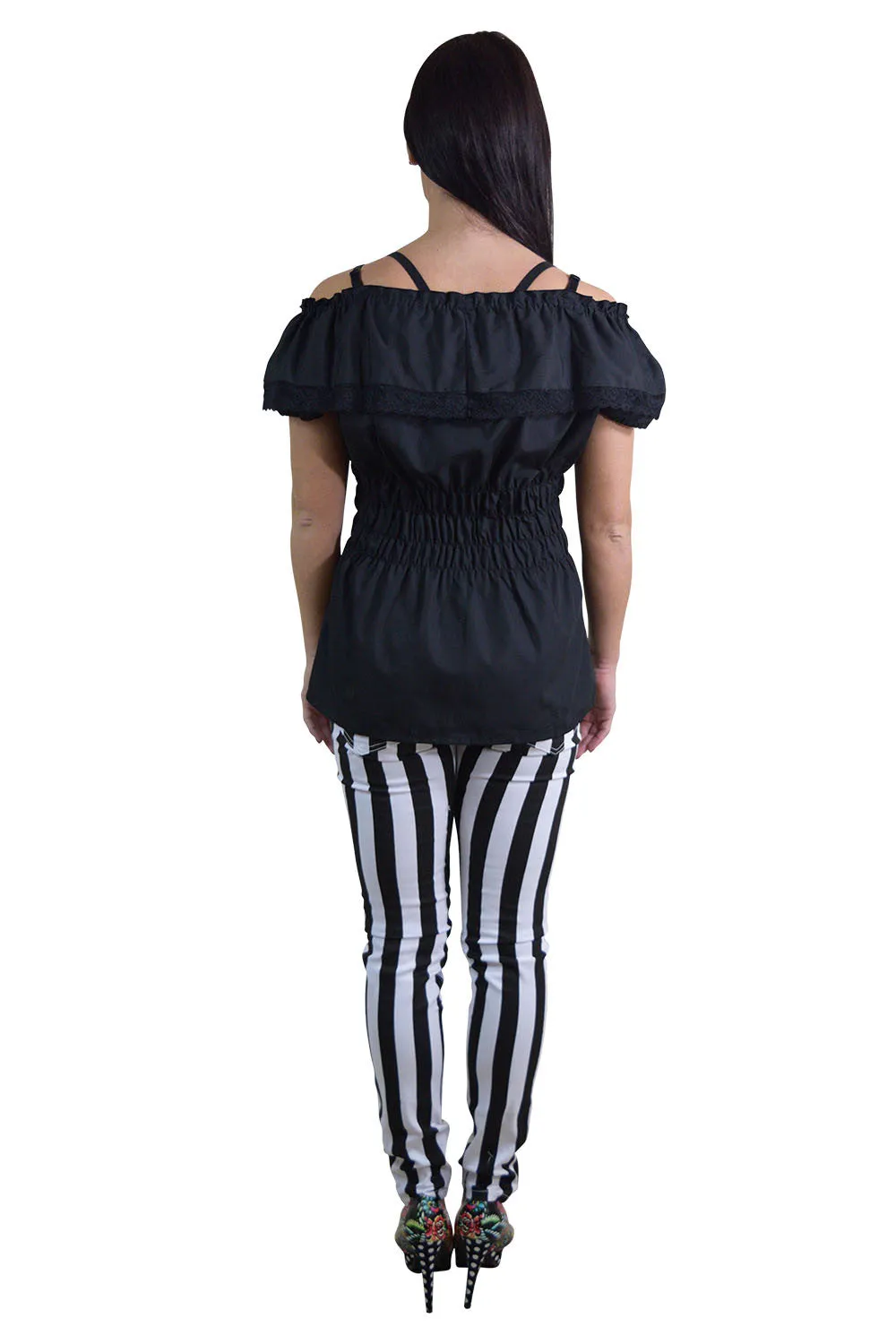 Gothic Victorian Lolita Black Off Shoulder Blouse