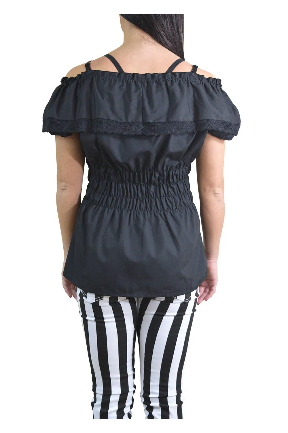 Gothic Victorian Lolita Black Off Shoulder Blouse