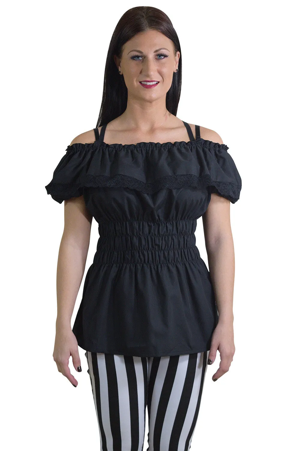 Gothic Victorian Lolita Black Off Shoulder Blouse
