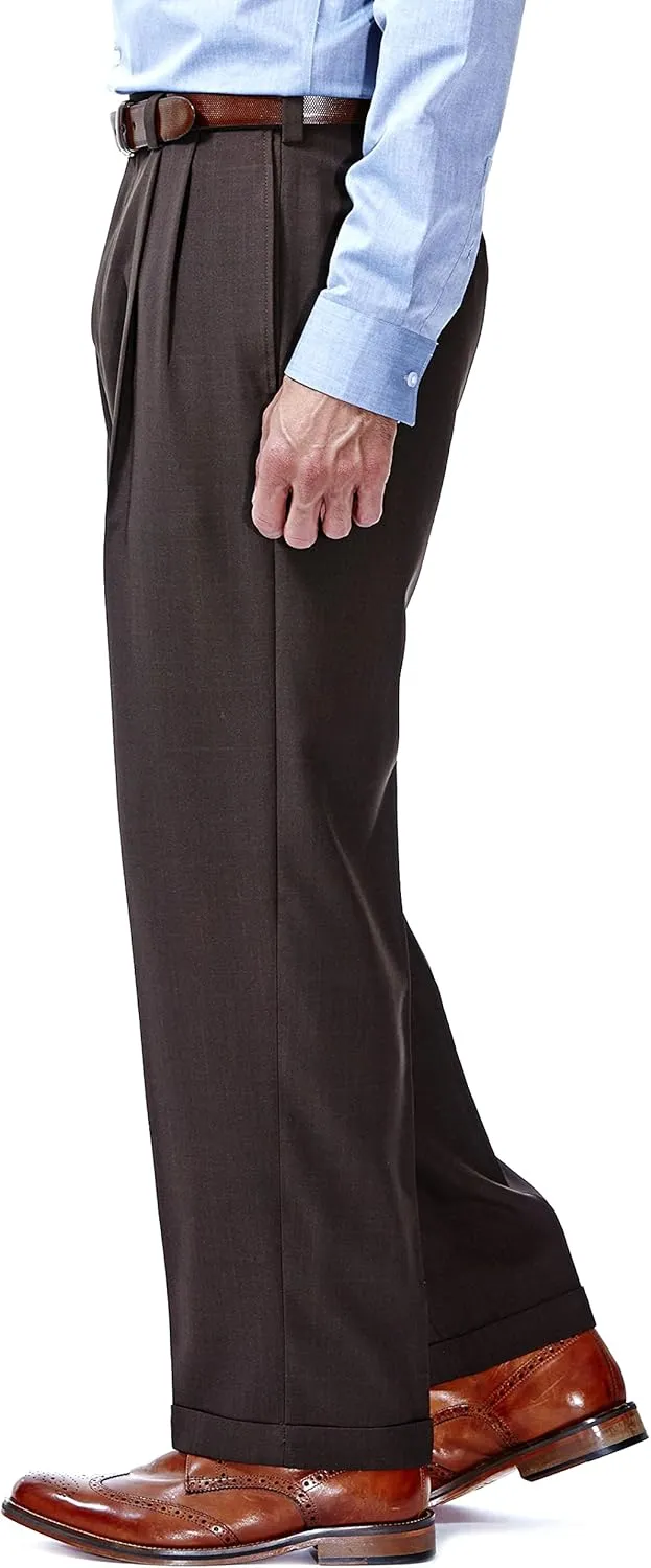 Haggar Men's E Clo Repreve Stria Classic Fit Pleated Front Dress Pant
