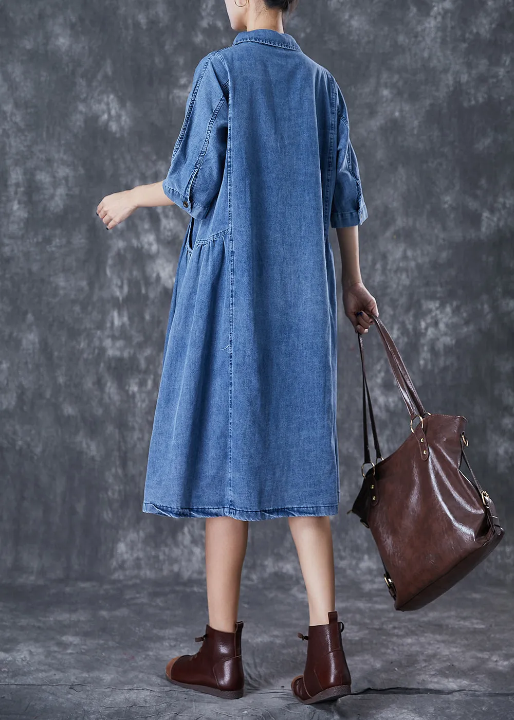 Handmade Blue Peter Pan Collar Denim A Line Dresses Half Sleeve ML1810