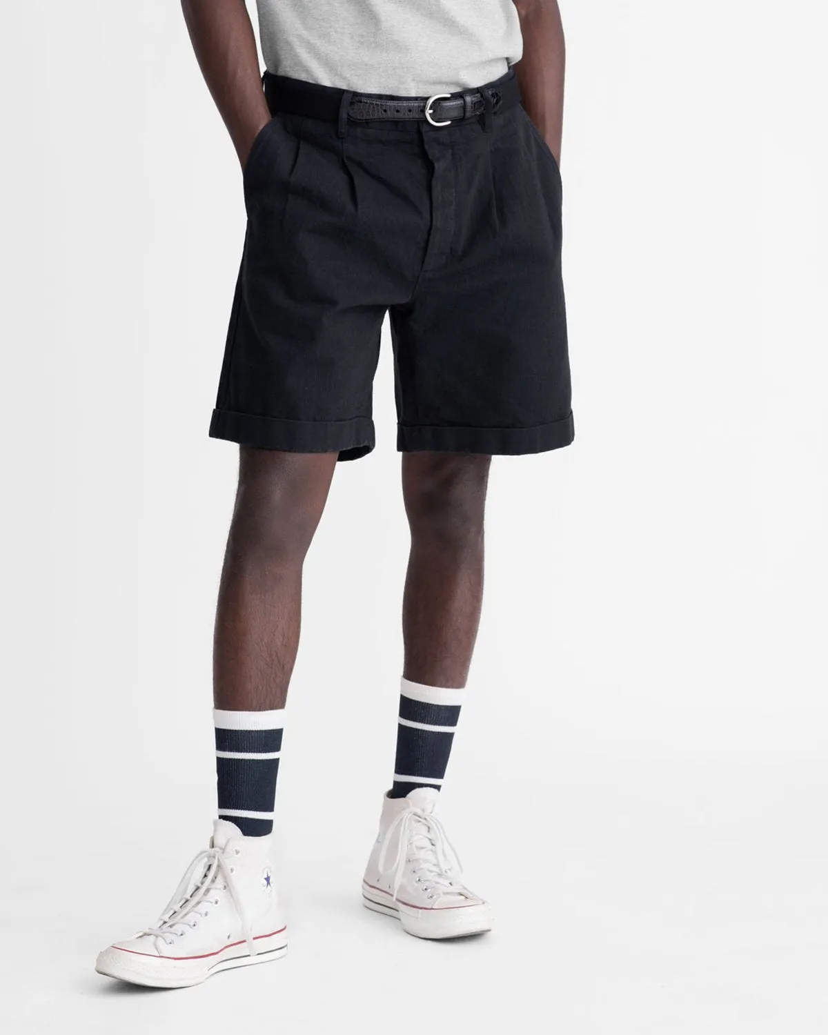 Herringbone Double-Pleat Shorts