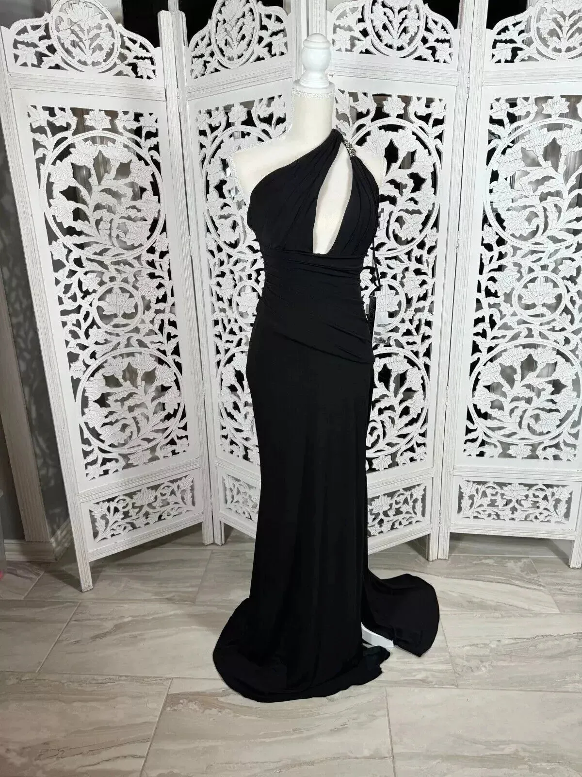 Jersey Fitted One Shoulder Slit Gown by Jovani 02543