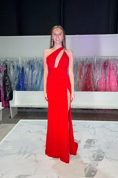 Jersey Fitted One Shoulder Slit Gown by Jovani 02543