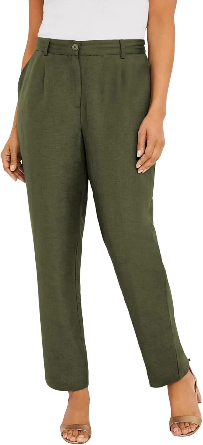 Jessica London Women's Plus Size Linen Pleat-Front Pant