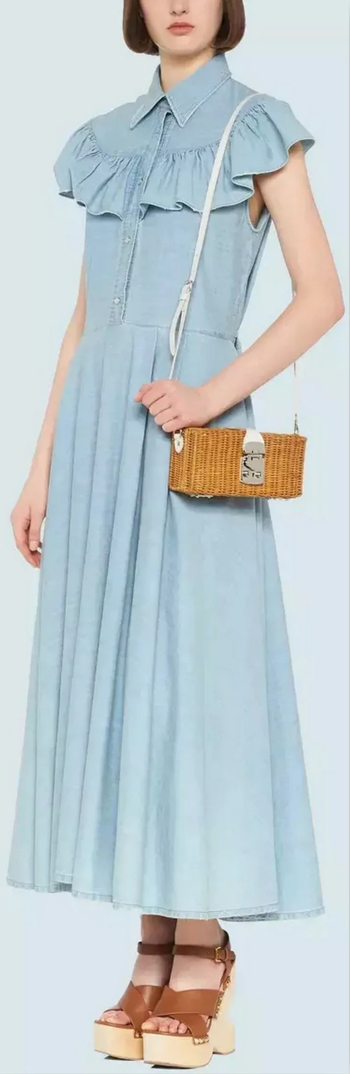 Light Bleached Ruffle Denim Dress
