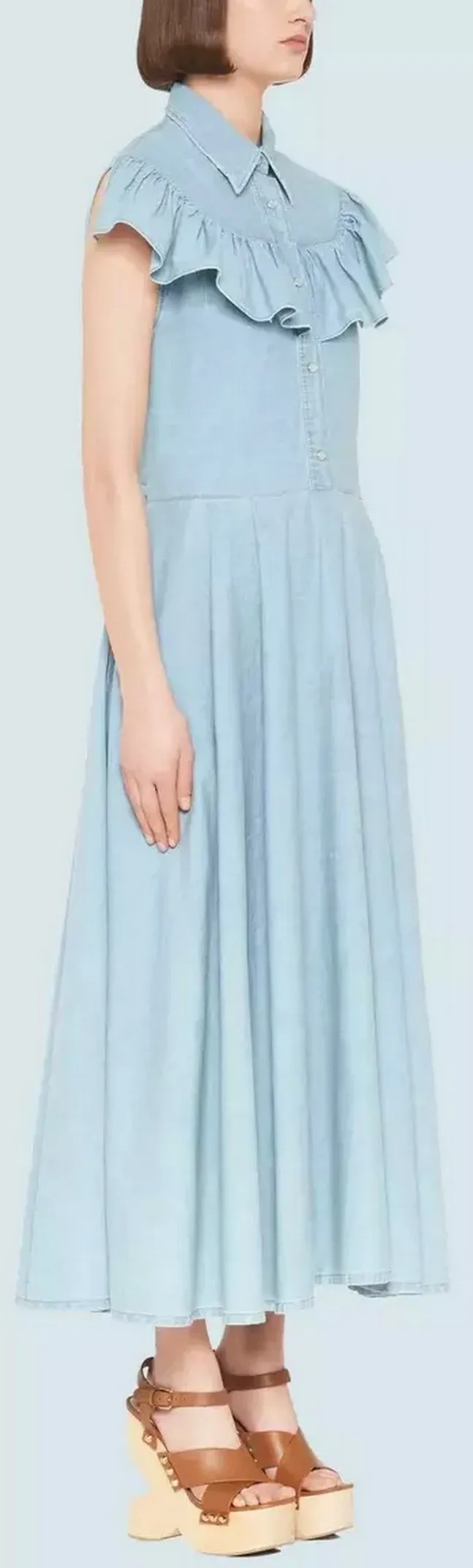Light Bleached Ruffle Denim Dress