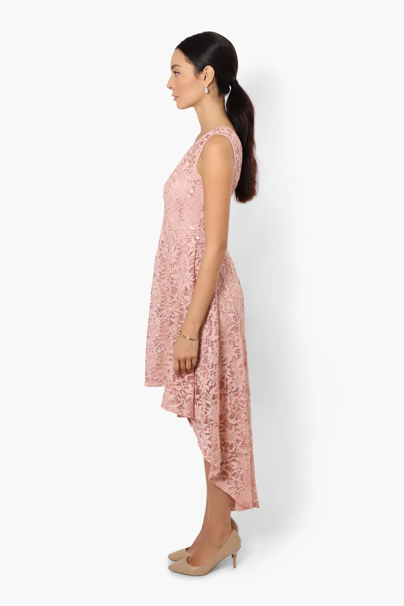 Limite High Low Lace Sequin Cocktail Dress - Pink