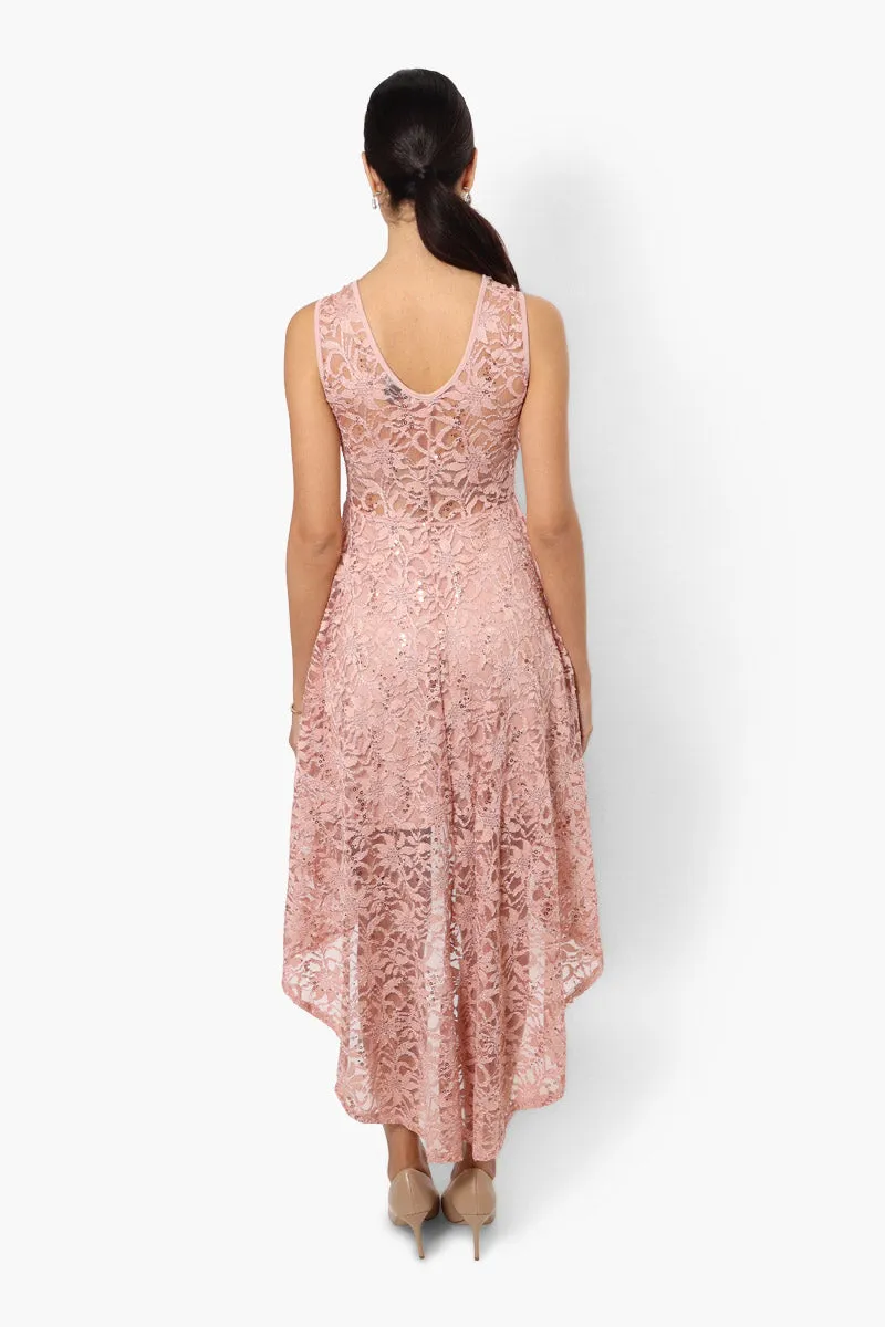 Limite High Low Lace Sequin Cocktail Dress - Pink