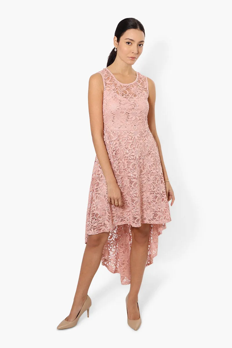 Limite High Low Lace Sequin Cocktail Dress - Pink