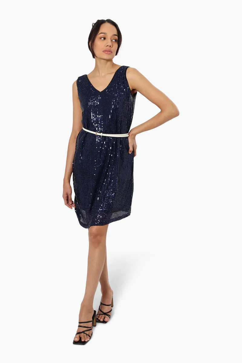 Limite Sleeveless Sequin Cocktail Dress - Navy