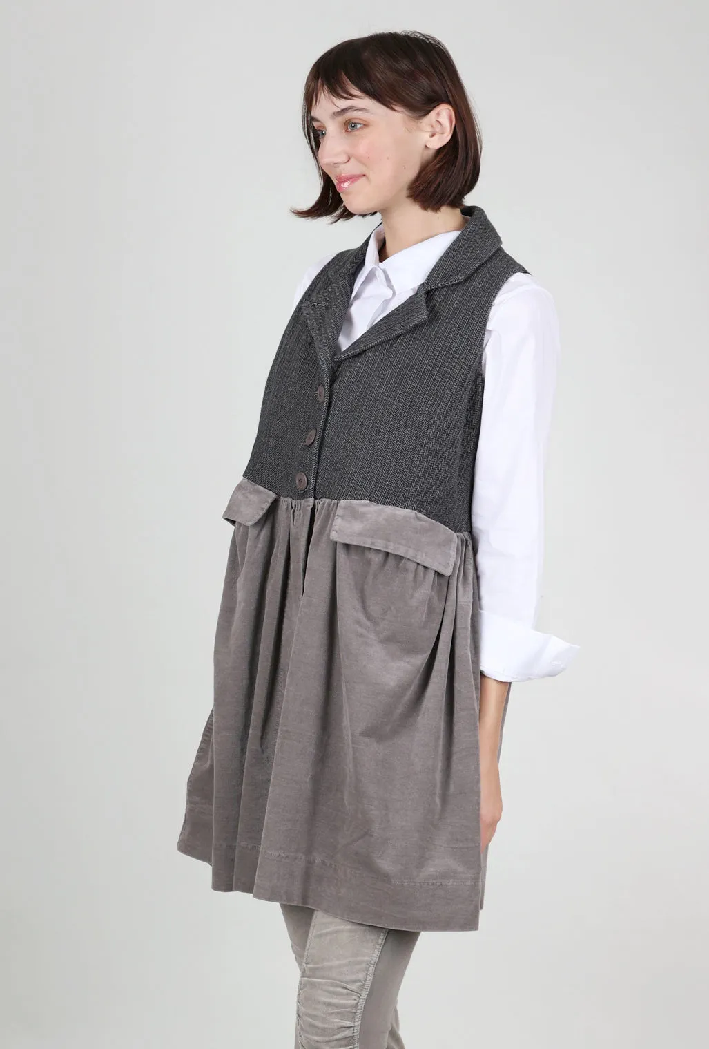 Longer Herringbone/Velvet Vest, Iron
