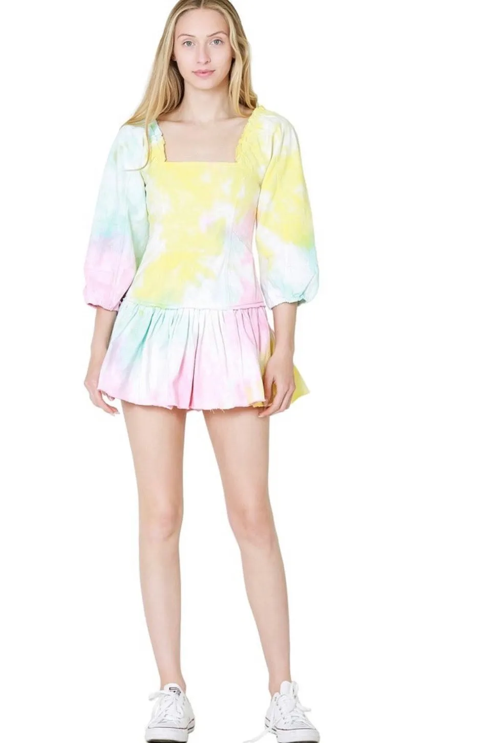 Loveshack Chai Rainbow Tie Dye denim dress
