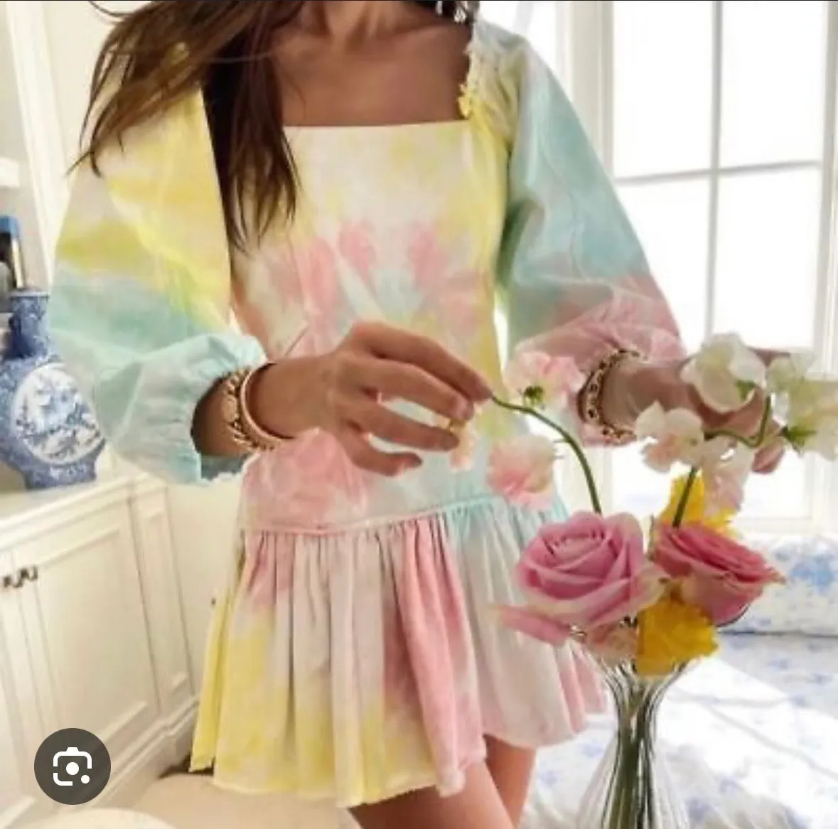 Loveshack Chai Rainbow Tie Dye denim dress