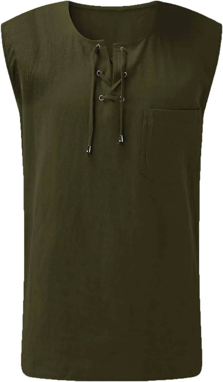 Mens Beach Shirts Summer Casual Baggy Cotton Linen Sleeveless Tee Shirts V-Neck Drawstring Fashion Hippie Tank Tops