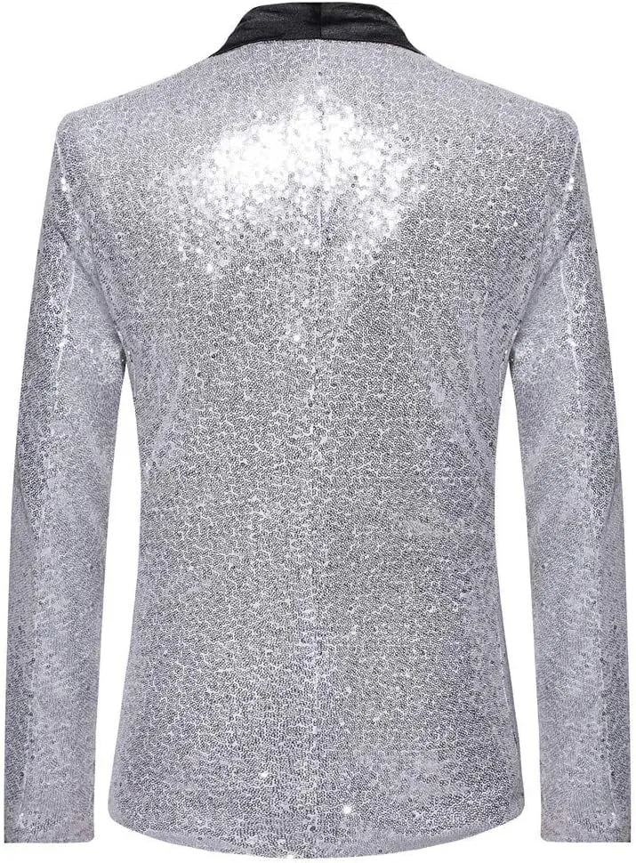 Mens Black Sequin Shiny Prom Suit Jacket One Button Slim Fit Sport Coat Blazers Party Banquet Fashion Tuxedo for Mens