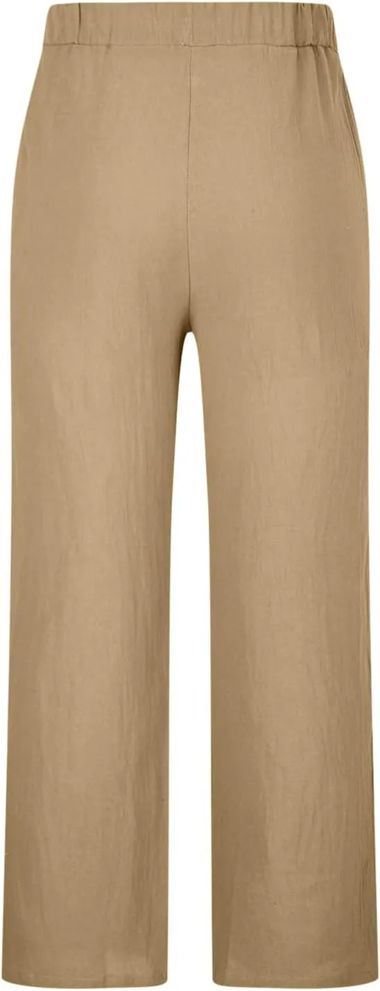 Mens Lightweight Pants Casual Stylish Cotton Linen Loose Trouser Summer Drawstring Elastic Waist Beach Sweatpants